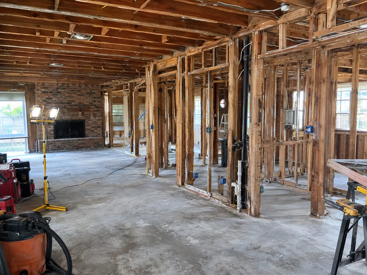 Older home gutted to the studs during a whole-home remodel