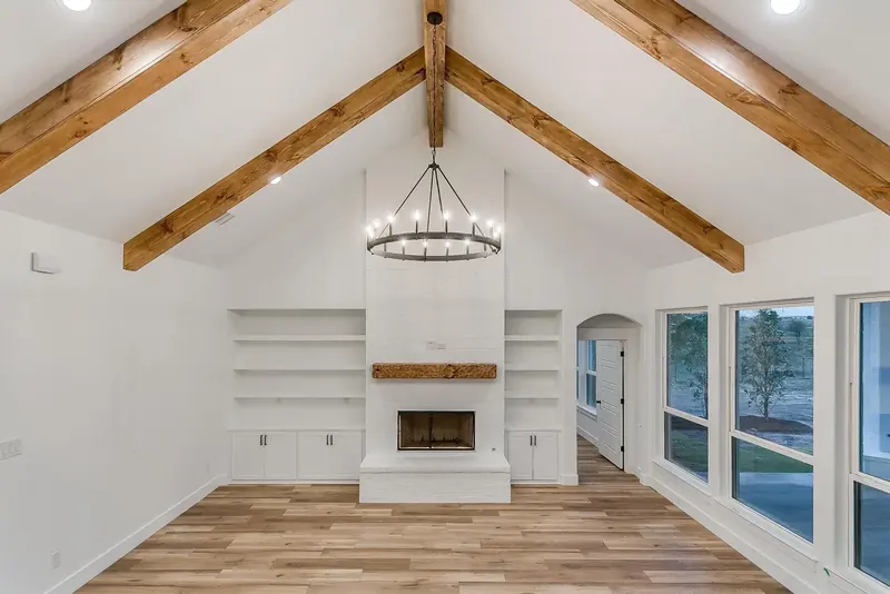 Vaulted living room with cedar beams